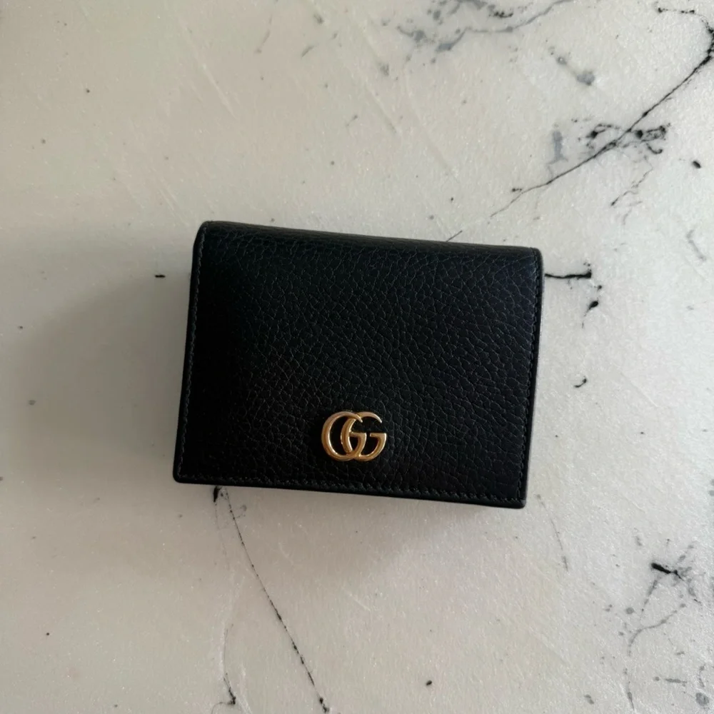 FULL SET | Gucci GG Marmont Black Leather Card Case Wallet + Box & Dust Bag